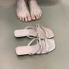 Low-heeled rhinestone bow slippers for women's summer wear 2025 new fairy style with skirt high-end sandals