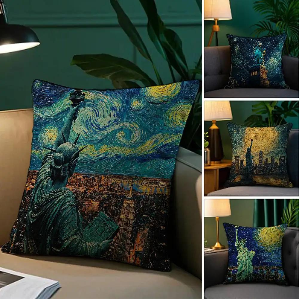 Malowanie Statuy Wolności Poszewka na poduszkę Komfortowa Sofa Łóżko Jedwabista elegancka Niewidoczny zamek błyskawiczny Dekoracyjna poszewka na poduszkę