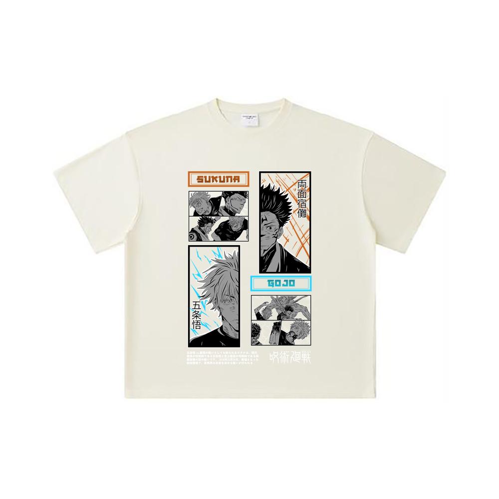 260 GSM Double Yarn 32 Count 100% Cotton Jujutsu Kaisen V33 Gojo Sukuna Print Unisex Heavy Cotton T Shirt