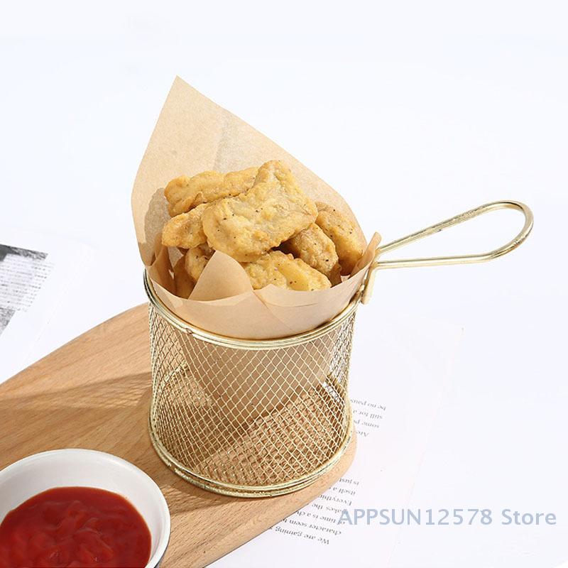 1 Stück Kohlenstoffstahl Frittierkorb Multifunktionaler Mini Pommes Frites Frittierkorb Kreativer Runder Ölgetrennter Frittierkorb