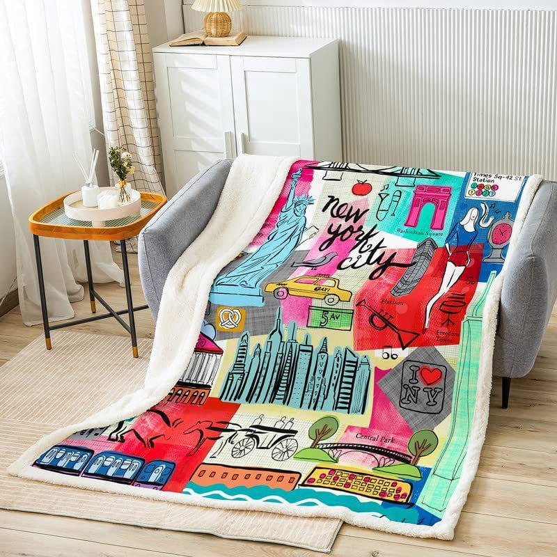 Flannel Blanket New York Print Pattern Nap Thermal Blanket Autumn And Winter Sofa Blanket