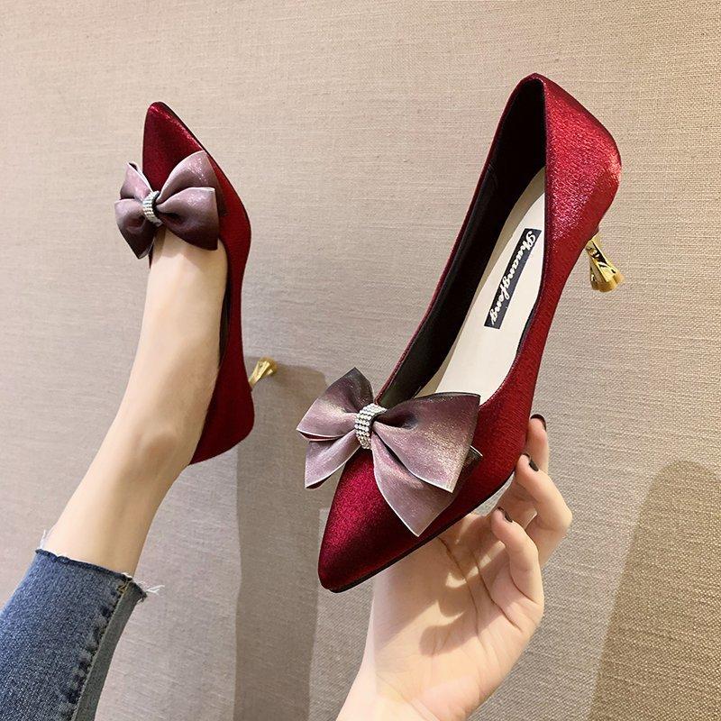 

Heels For Women Pointed Stiletto Woman Pumps Shoes Fashion Bow Shoes For Wedding Women Female Party Comfort Heels