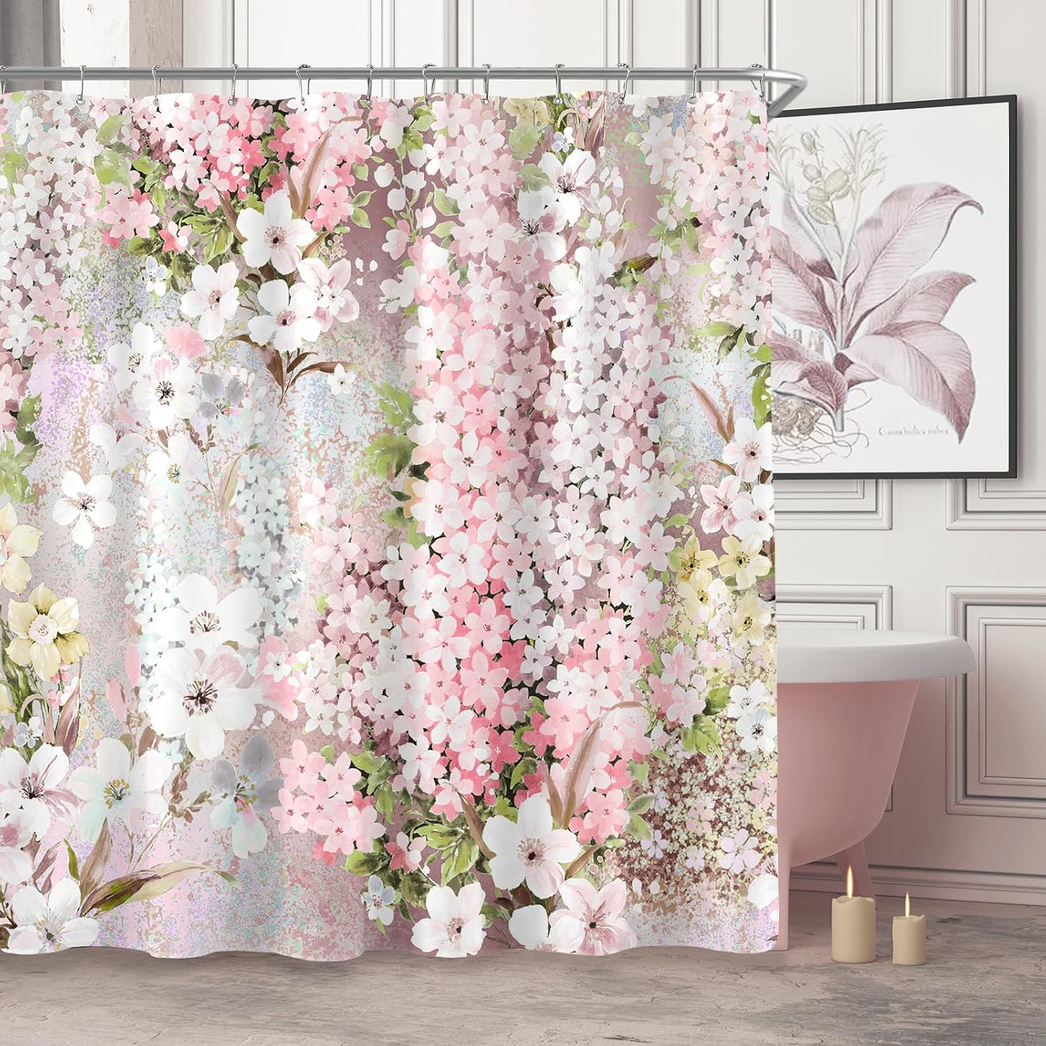 

purple cute floral shower curtain color pink flower fabric bathroom shower curtain, watercolor cloth shower curtain W90xH180cm
