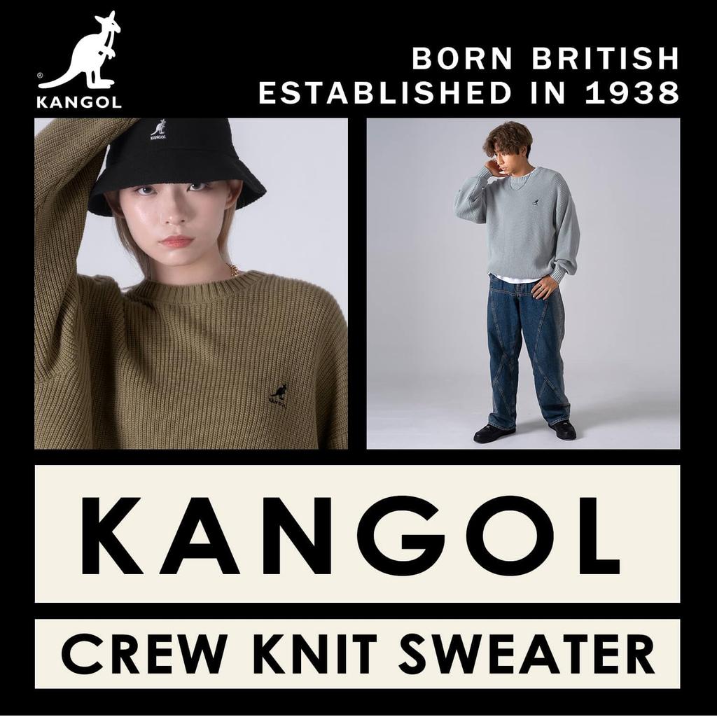 Kangol Crew Knit Long Sleeve Light with a Large Silhouette and Embroidered Available in Plus Sizes Sweater, Oversized, Gray, Logo, (kpmc-10352)