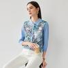 Women's Printed Mulberry Silk Blend 3/4 Sleeve Polo Knit Top