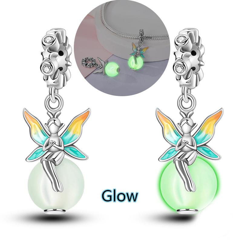 Letter Luminous Firefly Charms Copper Butterfly Dog Paw Pink Beads Fits Bracelet Necklace Diy Jewelry