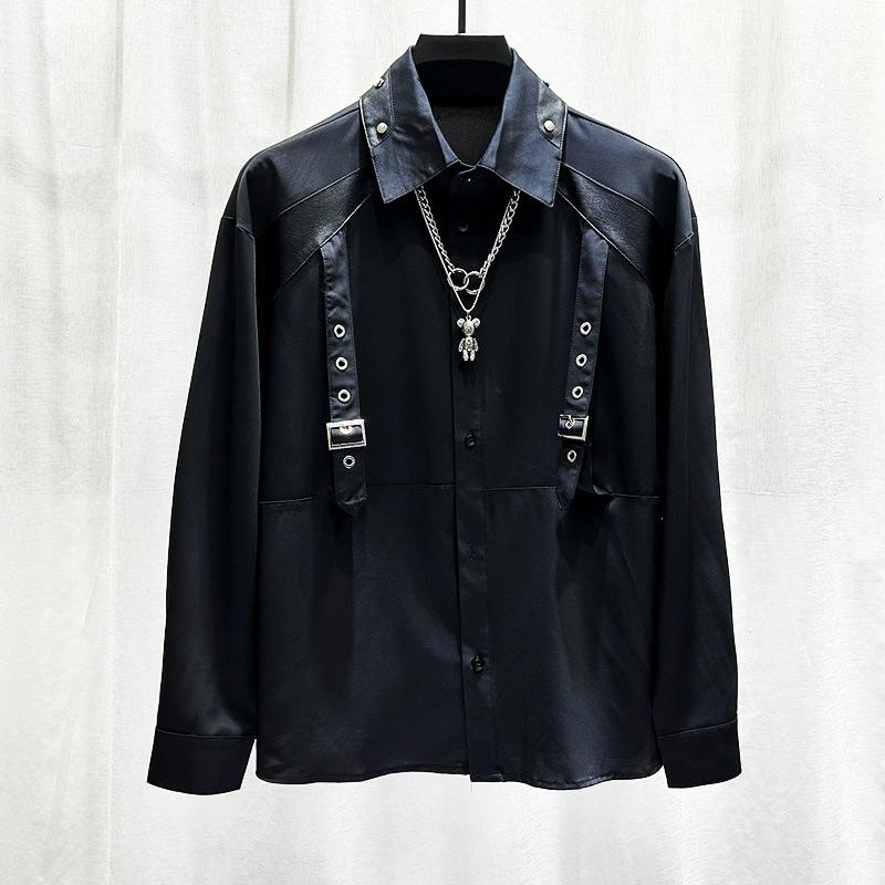 

Весна Осень Дизайн Ниша Сращивание Длинные Рукава Рубашка Для Мужчин Индивидуальность Свободная и Универсальная Рубашка Для Мужчин 3XL