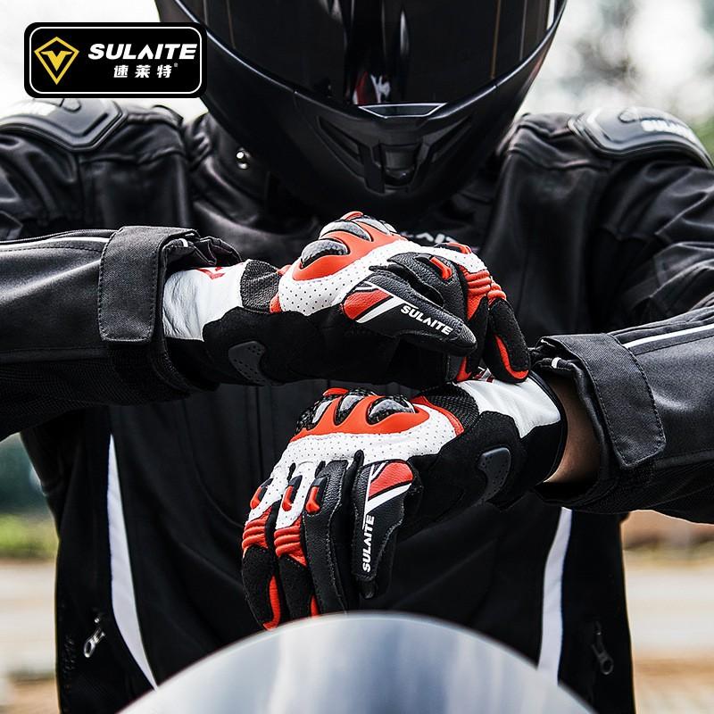SULAITE G7 Motorcycle Riding Gloves 3K Carbon Fiber Impact Resistant Full Finger Half Touchscreen Compatible