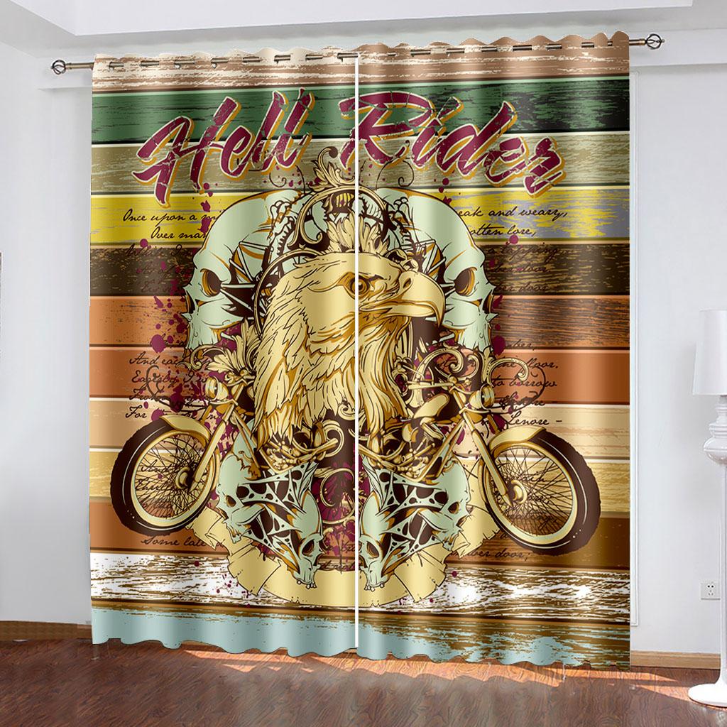 Cartoon Motorcycle Printing Woven Curtains Two Independent Curtains on The Left and Right Blackout Curtains for Bedrooms