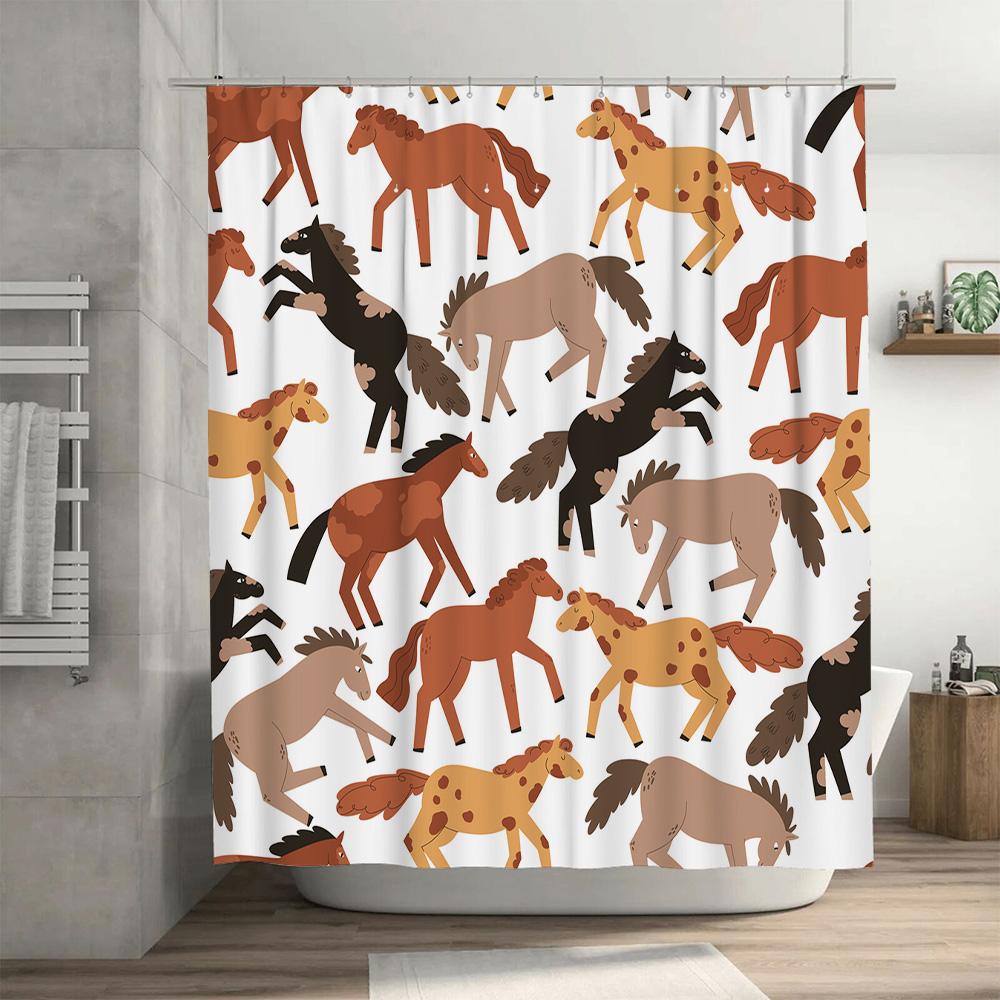 Dekorieren Sie Ihr Badezimmer mit dem Pferde-Duschvorhang-Set 24 Farben erhältlich! Moderne Badezimmer-Accessoires Für Kinderzimmer Dekorationen Geschenk