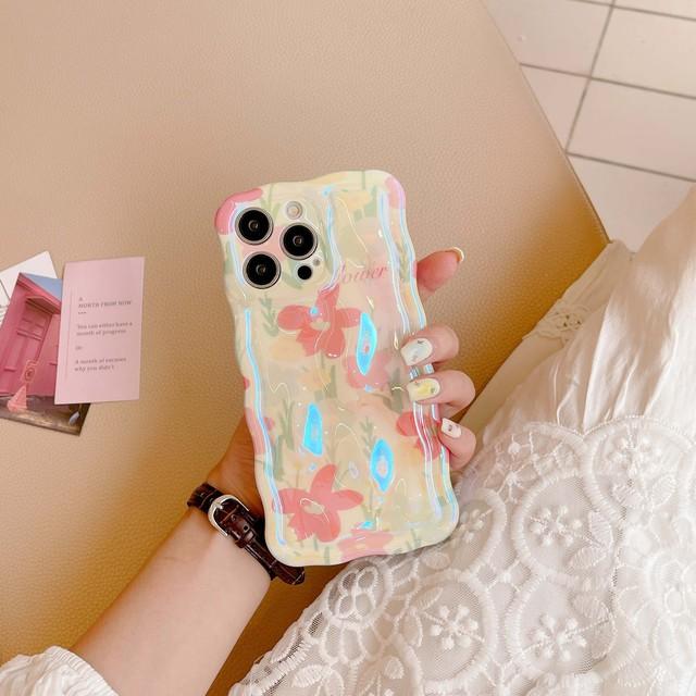 

Imd Laser Red Flower 2023 Новый волнистый милый рельефный чехол для телефона для Iphone 13 14 Pro Max 11 12 Promax задняя крышка Conque Capa For iphone 12pro