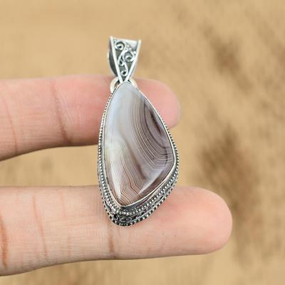 Botswana Agate 925 Sterling Silver Real Gemstone Pendant