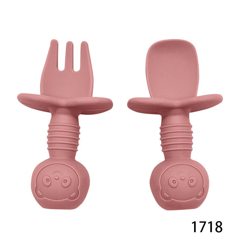 

Silicone Baby & Toddler Fork and Spoon Set - Short Handle for Self-Feeding Training