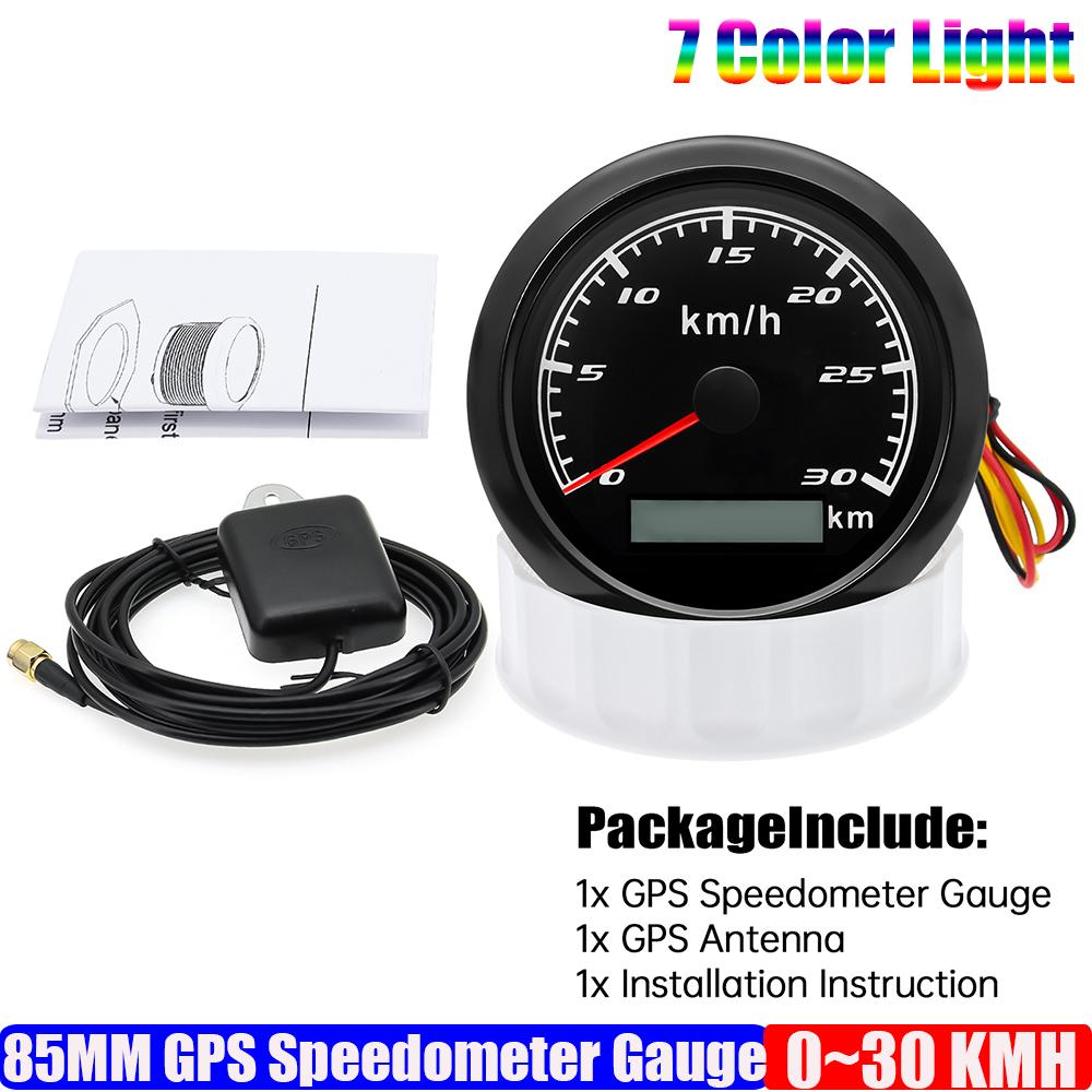 Auto KFZ Marine Boot 85mm GPS Tachometer Anzeige mit GPS Antenne 7 Farben Hintergrundbeleuchtung Geschwindigkeitsmesser 30KMH,60KMH,120KMH,200KMH,300KMH