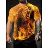 Men's Flame Lion 3D Printed T-Shirt Casual Short Sleeve Crewneck Top Cool Roaring Fire Animal King Graphic Tee Hip Hop Style Streetwear Fashion