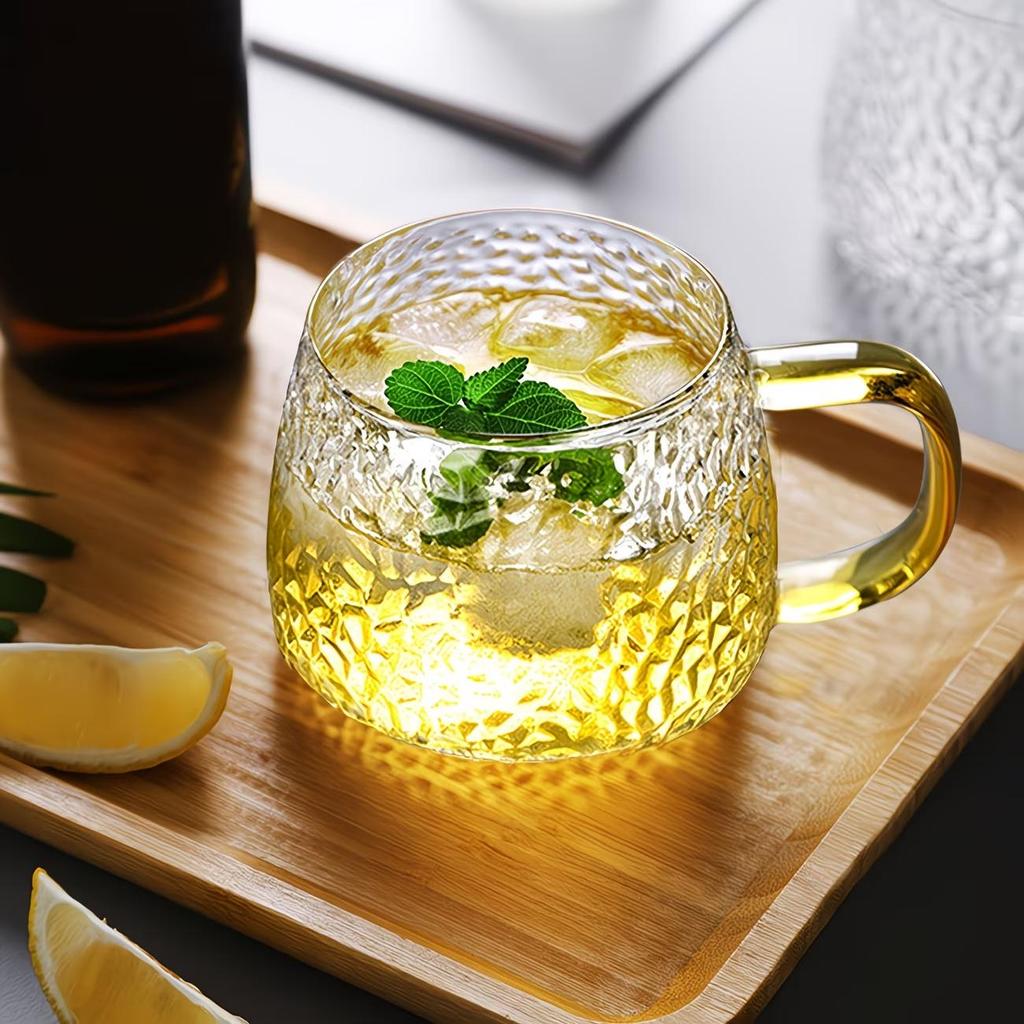 Heat-Resistant Hammered Glass Cup with Handle for Tea, Juice, or Milk - Transparent Borosilicate Cup