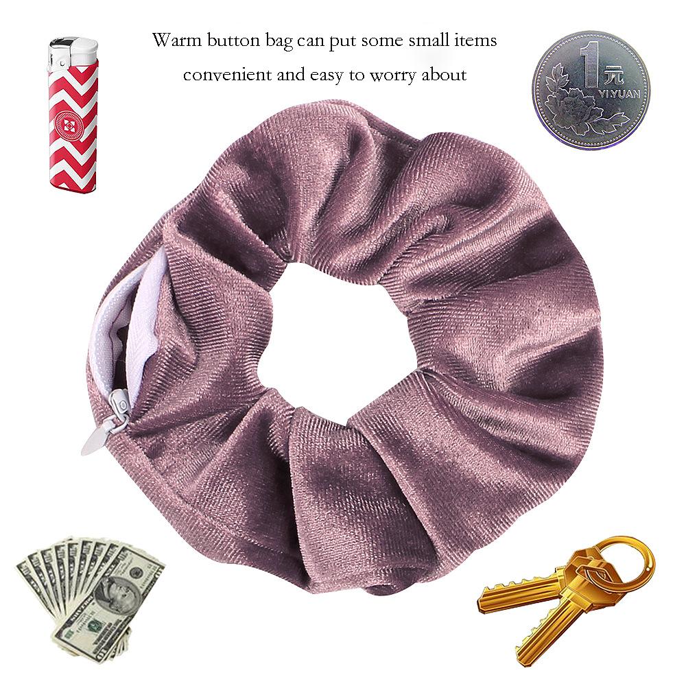 Gumki do włosów scrunchies z kieszonką na zamek błyskawiczny Kobiety Aksamitne Jednolite Wiązanie Wysoki Kucyk Uchwyt Nakrycie głowy Elastyczne Zamek błyskawiczny Gumka do włosów Akcesoria