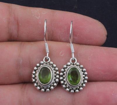 Solid 925 Sterling Silver Peridot Gemstone Drop Earrings Boho Earring Handmade Jewelry