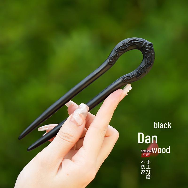 High-End Natural Ebony Wood Hairpin - Extended Chinese Ancient Style Black Hair Bun Accessory