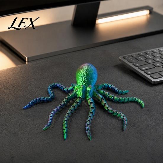 Flexible Plastic Octopus 3D Printed Sea Animal Fidget Toy, Articulated Tentacle Figurine, Stress Relief Toy Desktop Decoration with Movable Joints for