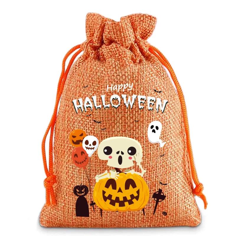 24pcs Set Drawstring Gift Bags Halloween Magic In a Bag Ghost Pumpkin Skull Pattern for Trick-or-Treating & Candy Giving
