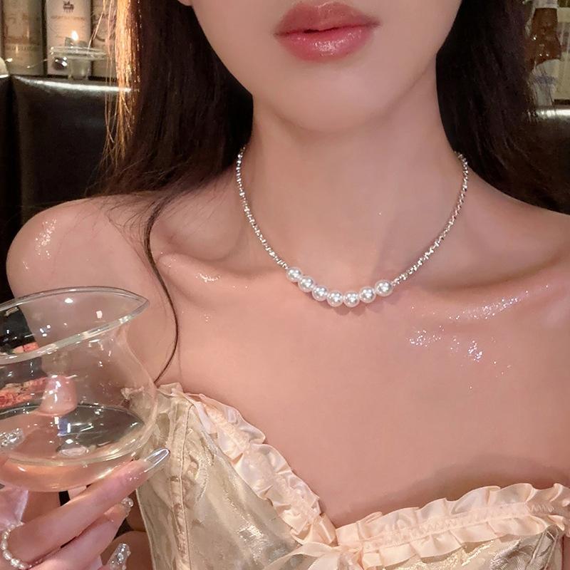 Жемчуг сломанное серебро несколько таэлей ожерелье новая популярная универсальная цепочка на ключицу цепочка на шею с темпераментом с украшениями