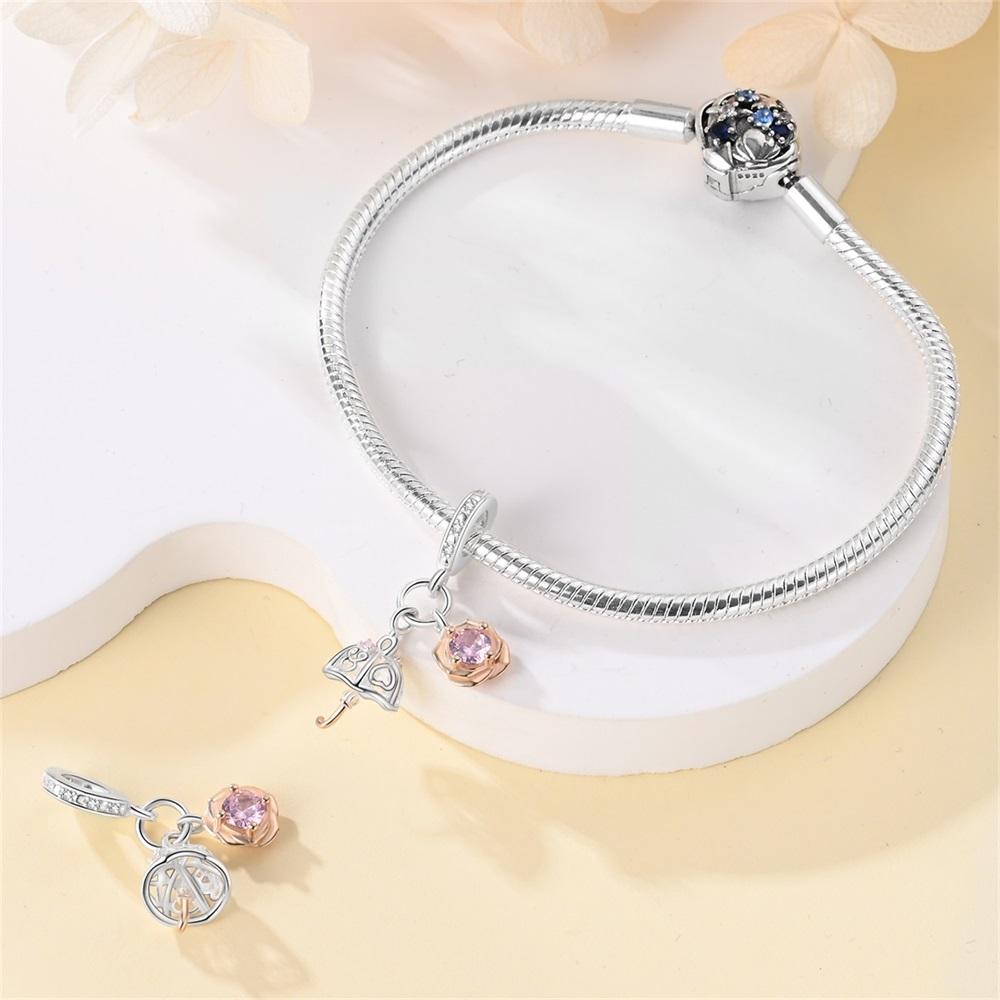 Authentic Original Copper Metal Charm Bead Components Luxury Rose Gold Rose Flower Umbrella Pendant Bead Component Bead Components Compatible With