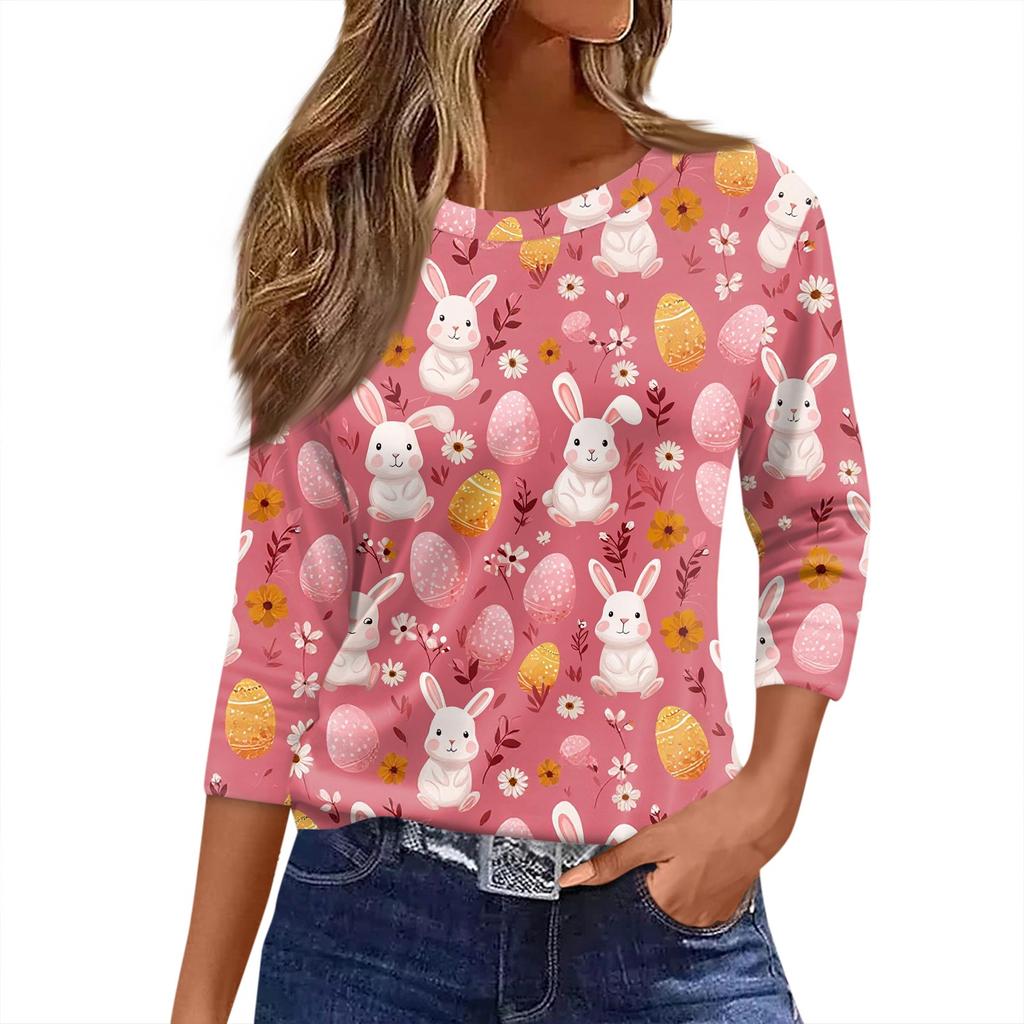 Damen T-Shirt mit Weihnachtsdruck, 3/4-Ärmel, für den Alltag, Wochenendmode, Basic, Rundhalsausschnitt, normales Oberteil