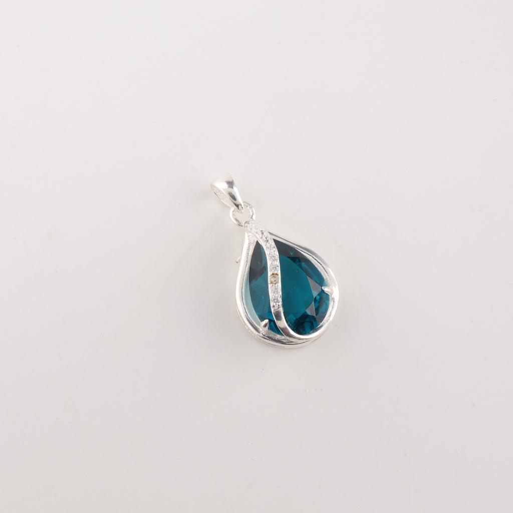 Blue Apatite Gemstone Zircon Pendant 925 Sterling Silver Jewelry Women Necklace CZP-7-2