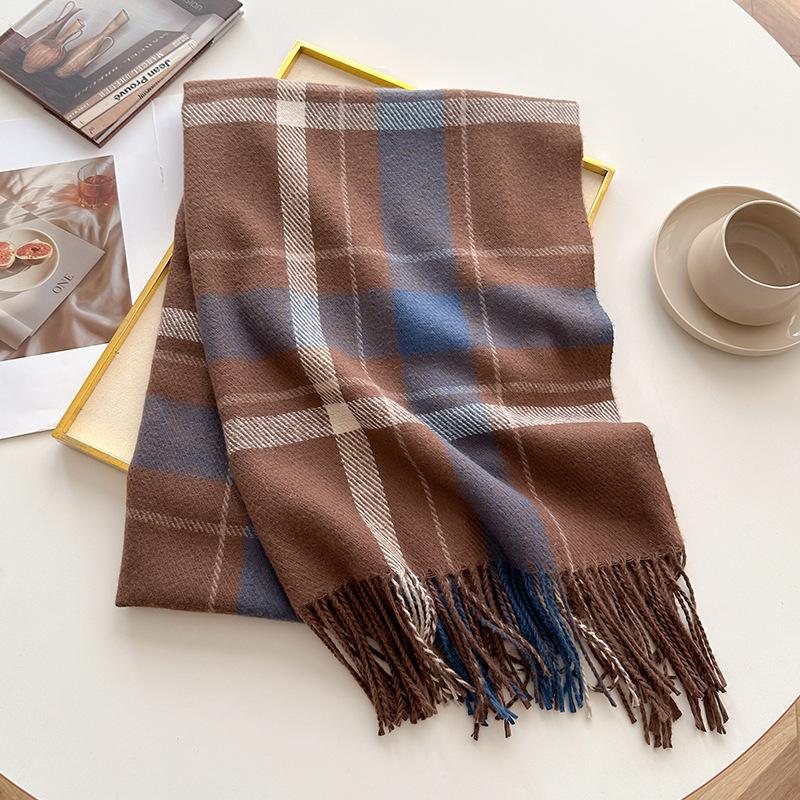 Korean Version Plaid Scarf Winter Male And Female Students Scarf Thickened Warm Outer Shawl Tassel Korean Imitation Cashmere Scarf