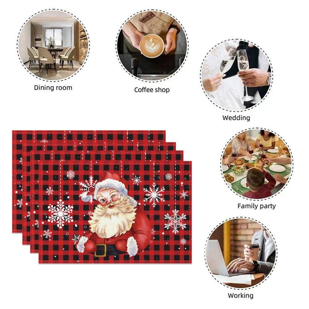 Christmas Placemats Santa Reindeer Sleigh Snowflakes Print Merry Christmas Festive Linen Dining Mats Western Table Holiday Decor