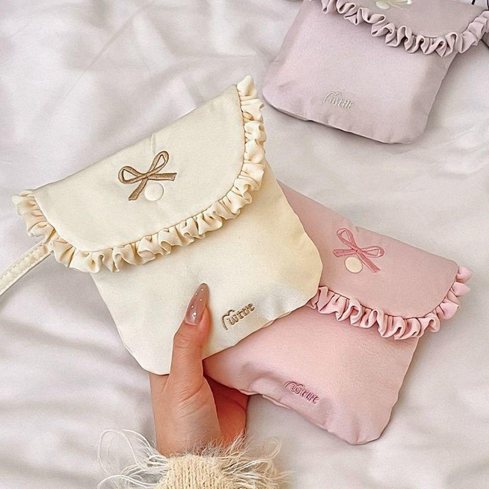 Bowknot Sanitary Napkin Storage Bag Cotton Cloth Bow Makeup Bag Creative Mini Cosmetic Bag  Women