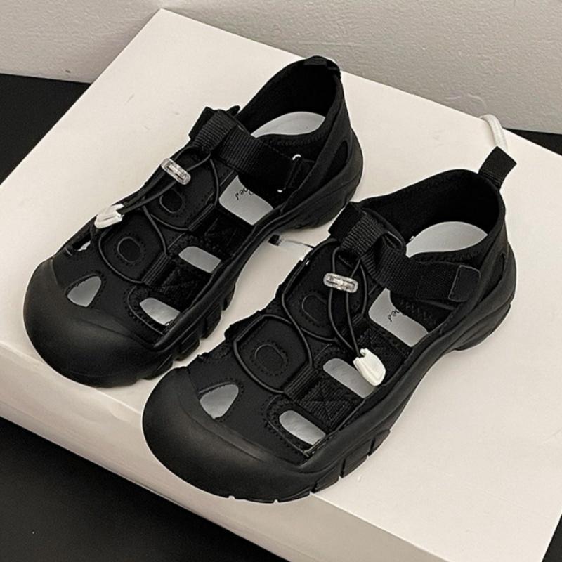 

Спортивные сандалии 2025 Новые полые дышащие нескользящие туфли для улицы, повседневные, удобные, быстросохнущие пляжные сандалии, ретро, для походов, женские туфли 40 чёрный