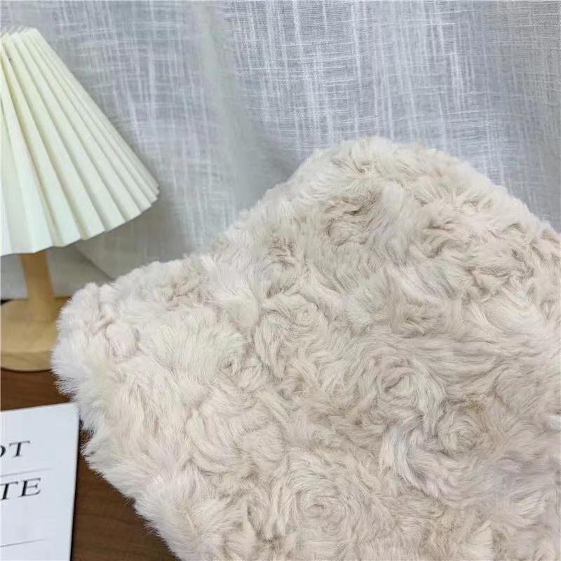 Faux Fur Bucket Hat for Women Winter Thick Plush Girls Fisherman Cap Korean Solid Color Warm Fluffy Sun Visor Panama Caps