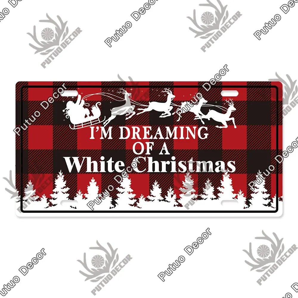 Putuo Decor Merry Christmas License Plate Tin Sign Plaque Metal Vintage Poster for Home Bar New Years Navidad Gift Wall Decor
