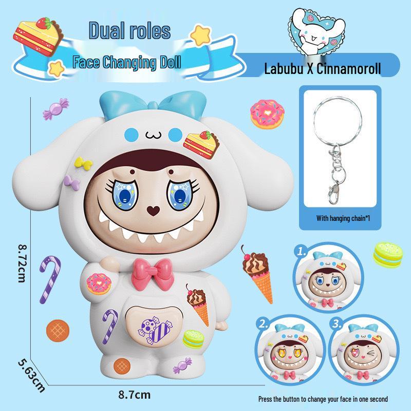 La Bu Face-Changing Doll Keychain: Trendy Cartoon Gift & Creative Decompression Toy Pendant