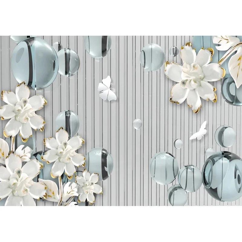 3D Embossed Ball Flowers Striped Wall Mural TV Background Wallpaper for Bedroom Living Room Modern Home Decor