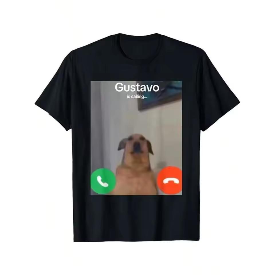 Gustavo The Dog Is Calling Funny Meme Gen Z Alpha Brainrot T-Shirt Women's Round Neck Short Sleeve