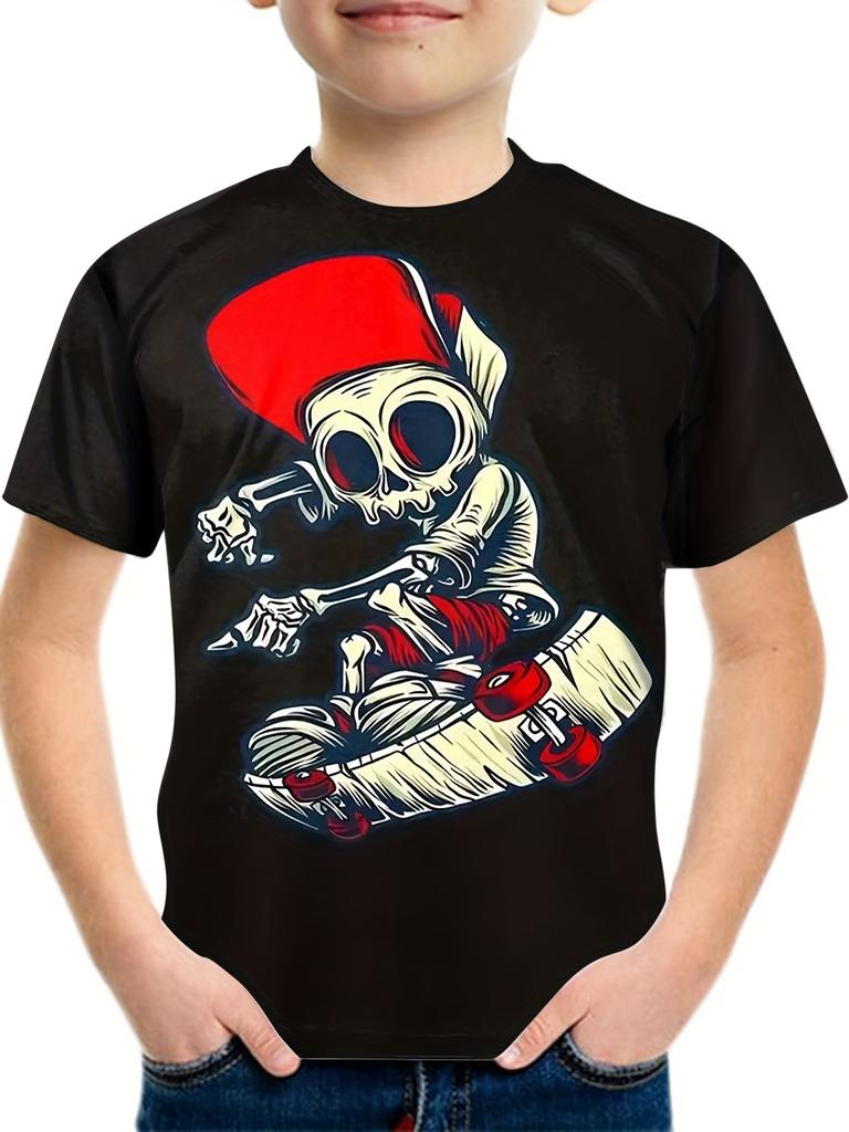 Kids Clothes Boys Tshirt Short Sleeve 3D Skull Print Children Summer Clothes Creative Stylish Streetwear Round Neck Girl Clothes