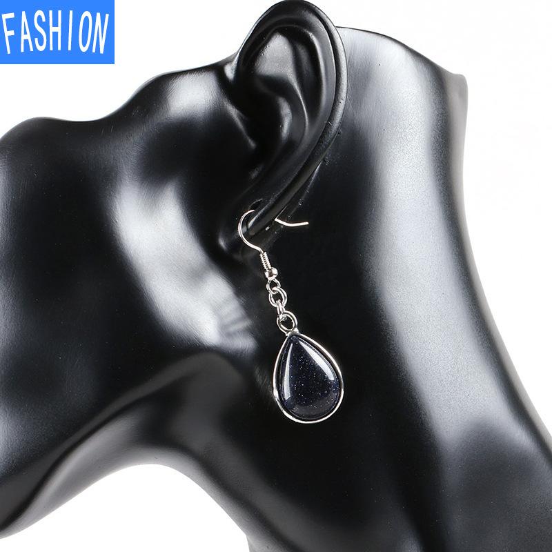 

Европейские и американские модные женские серьги с каплями воды, женские серьги с натуральными полудрагоценными кристаллами, простые серьги bluesand