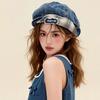 Double Brim Cornice Denim Beret Children Spring And Autumn Casual Versatile Cloud Painter Hat Shows Small Face