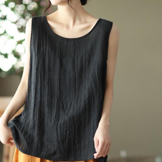 Women Vest Round Solid Color Tank Loose Fit Tops Solid Color Neck Sleeveless Thin Sport Vest