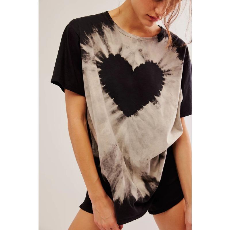 

Женская футболка с короткими рукавами и принтом в форме сердца, весна/лето, повседневная XXXL чёрный