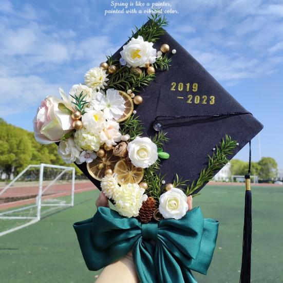 1 Set Artificial Flowers Graduation Decorations Flower Kit DIY Assorted Cap Stickers Glitter Number