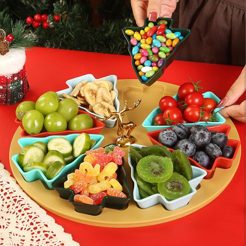 Kreatives Weihnachtsbaum Serviertablett 8 Fächer Süßigkeitenteller Weihnachts-Snack-Serviertablett Unterteiltes Vorspeisentablett Lebensmitteltablett