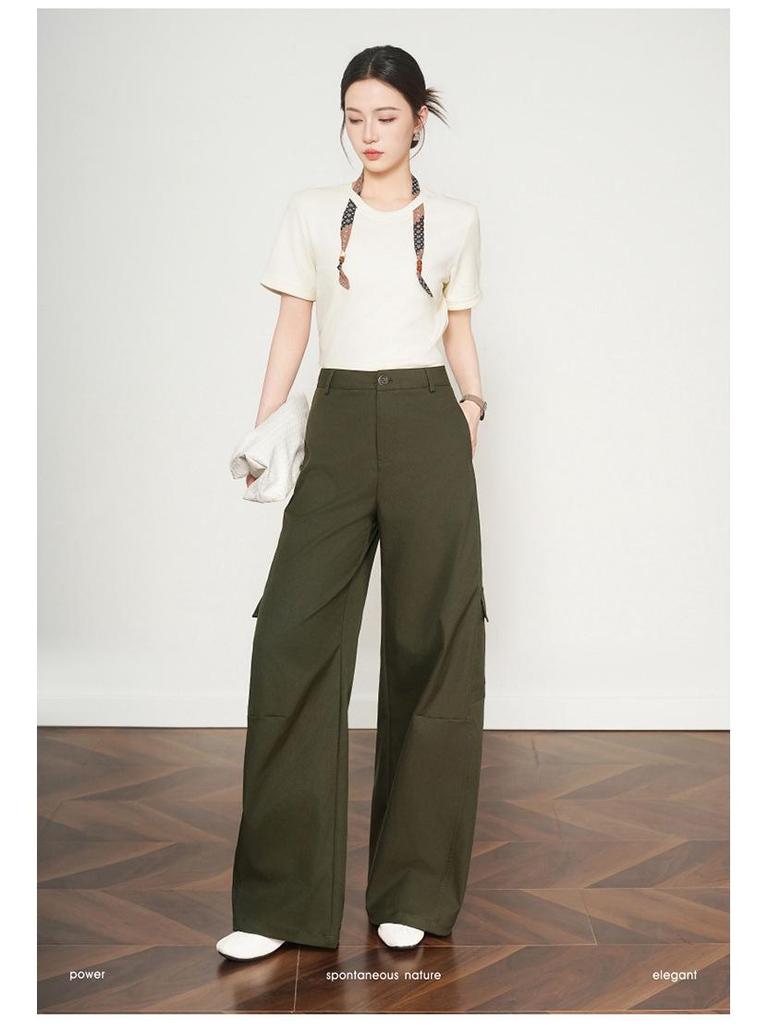 Women's Khaki High-Waist Loose Wide-Leg Banana Pants - Spring/Autumn 2026 Plus Size Casual