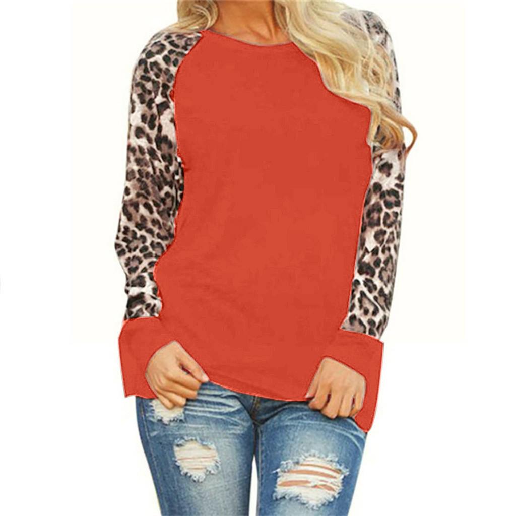 Womens Leopard Blouse Long Sleeve Fashion Ladies T-Shirt Oversize Tops