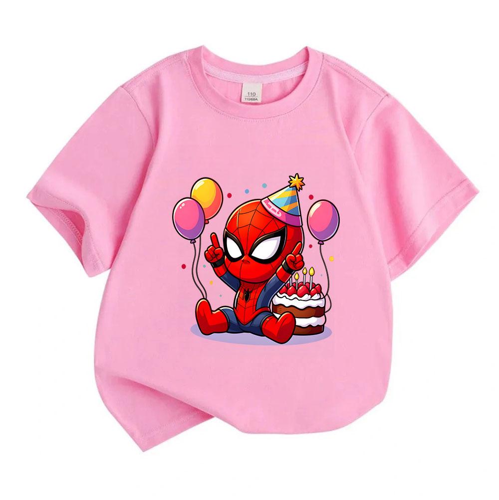 Kids Boys Girls 100% Cotton Crew Neck Short Sleeve T-Shirt, Cute Cartoon Superhero Birthday Party Print Casual Soft Tee for Children Daily Wear Holida