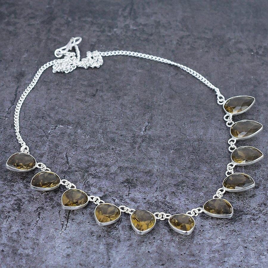 Smoky Topaz Gemstone Handmade 925 Sterling Silver Jewelry Necklace 18" N6s13