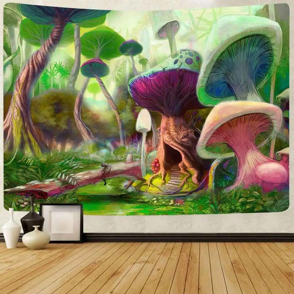 

Флуоресцентный гобелен с грибным лесом, психоделическим медузой, художественным настенным украшением для гостиной, дома, общежития 100x75cm